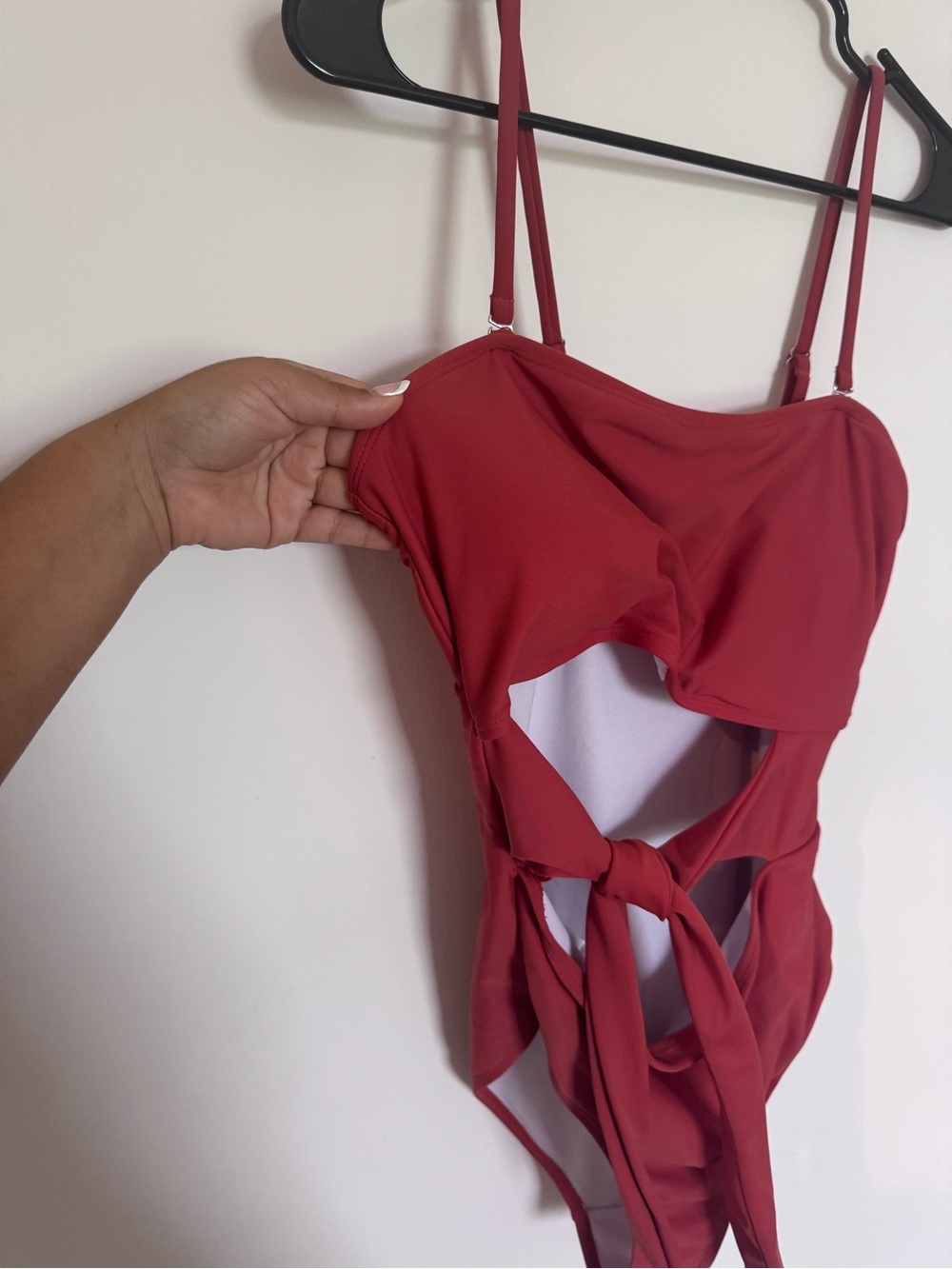 Rusty Red One-Piece Swimsuit with cut out and Tie